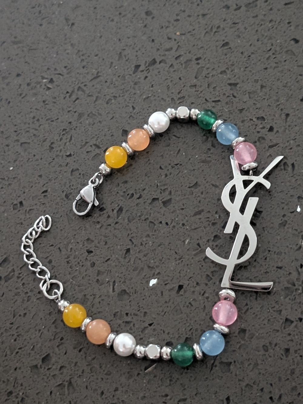 Unique Silver Stainless Steel Logo Multicolor Beaded Bracelet Fashion Jewelry Nw